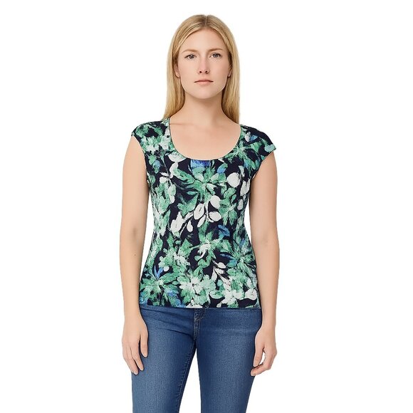 NWT White House Black Market Cap Sleeve Scoop Neck Top Floral Medium - Picture 1 of 10